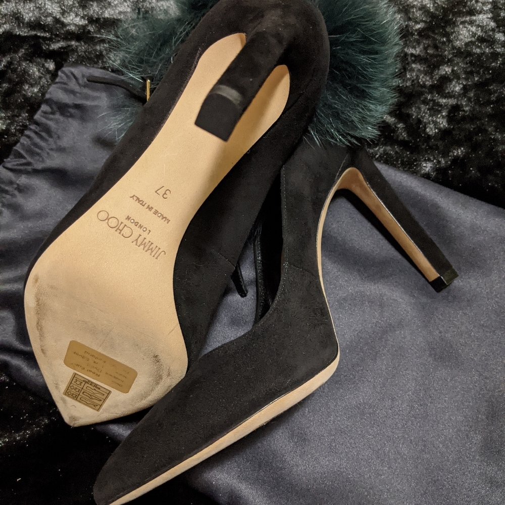 Jimmy Choo Black Suede Shoes with Detachable Green Fur – Chic & Glamorous - Picture 4 of 8